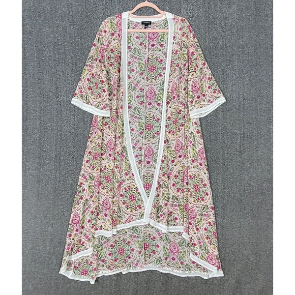 Torrid Tops - Torrid Kimono 00 Womens M/L Pink Floral Sheer Chiffon Cottagecore Boho Duster
